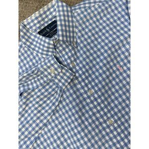 Ralph Lauren Mens Two Ply Cotton Blake M Long Sleeve Button Shirt Gingham Blue